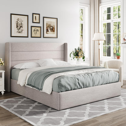Allewie Queen Lift-Up Storage Bed Frame | Light Beige