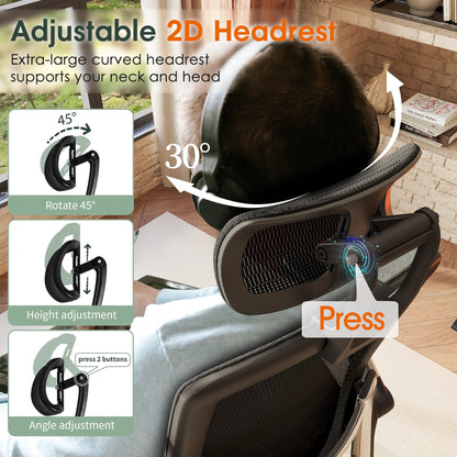 GABRYLLY Ergonomic High Back Mesh Office Chair with Headrest, Black