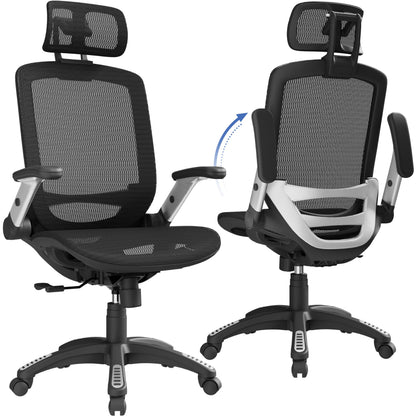 GABRYLLY Ergonomic High Back Mesh Office Chair with Headrest, Black
