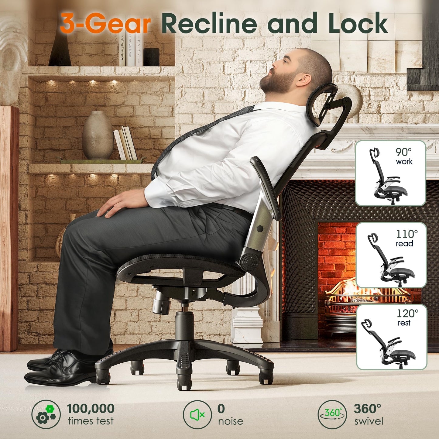 GABRYLLY Ergonomic High Back Mesh Office Chair with Headrest, Black